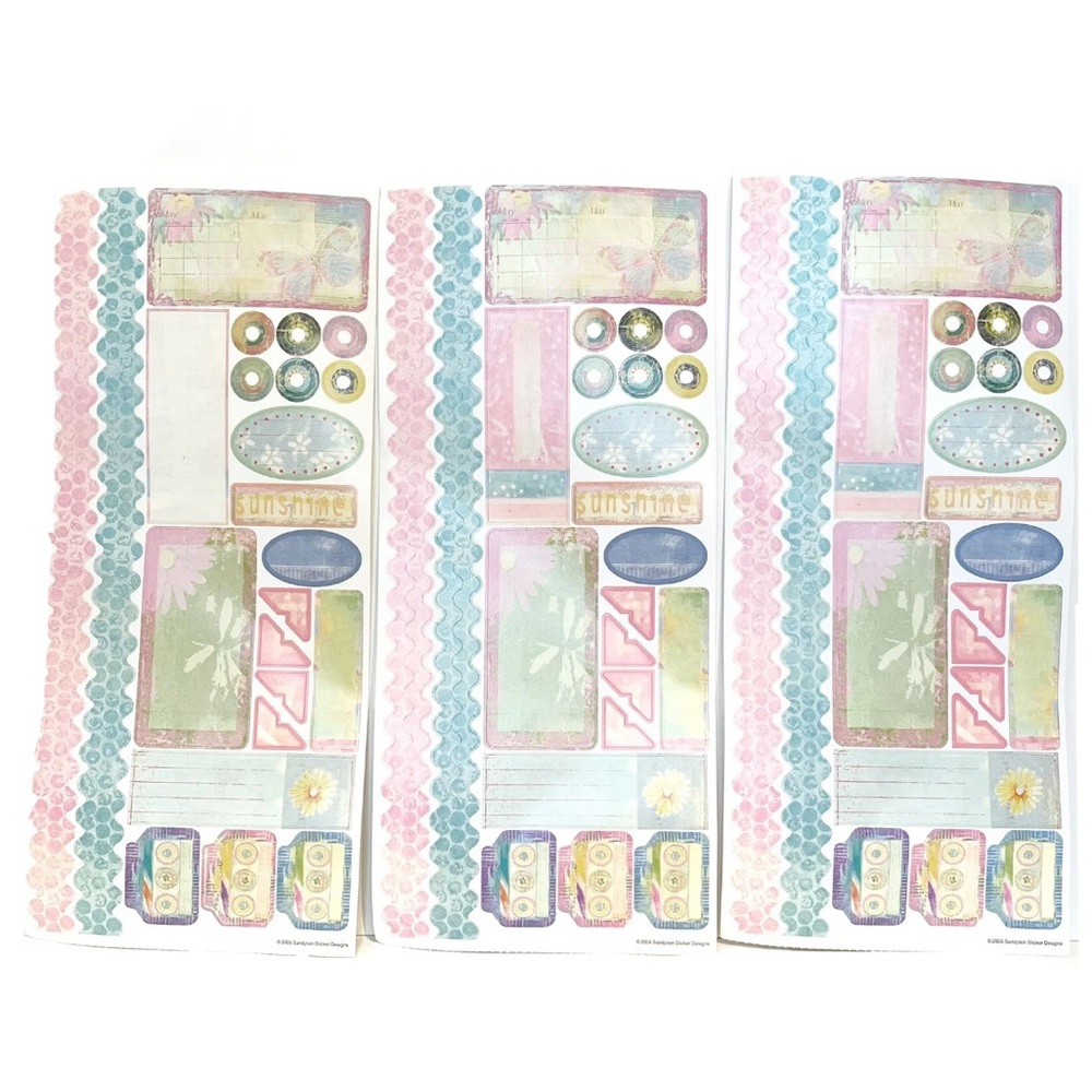 Sandylion Scrapbooking Stickers 9.5 in Sheets Boarders Butterfly Flowers Pastel